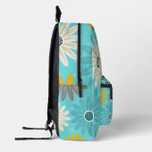 Daisy Teal Flower Pattern Backpack プリントバックパック (左)