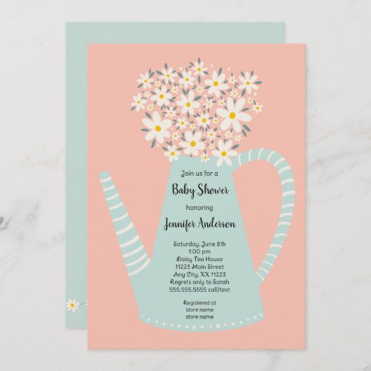 Daisy Teapot Baby Shower Invitation 招待状 (正面/裏面)