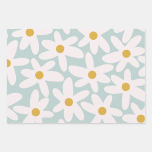 Daisy Time Cute Retro Floral Pattern Ice Blue ラッピングペーパーシート