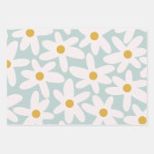 Daisy Time Cute Retro Floral Pattern Ice Blue ラッピングペーパーシート (正面)