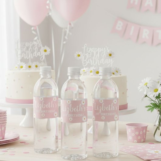 Daisy Water Bottle Labels, Floral Birthday Party ペットボトルラベル