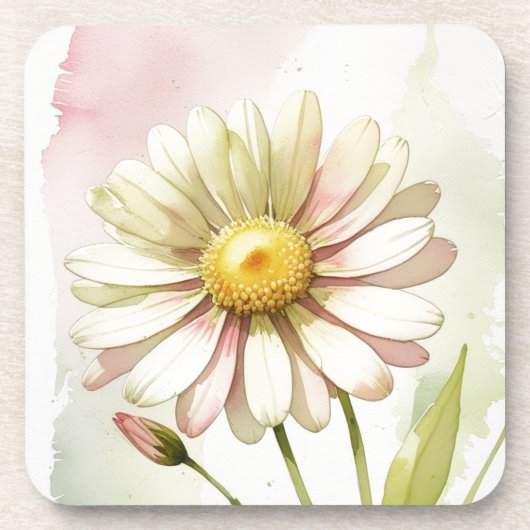Daisy Watercolor Flower Modern Professional コースター (正面)