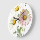Daisy Watercolor Flower Modern Professional ラージ壁時計 (傾斜)