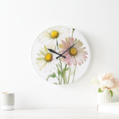 Daisy Watercolor Flower Modern Professional ラージ壁時計 (ホーム)