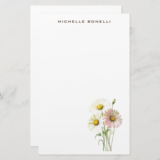 Daisy Watercolor Flower Modern Professional 便箋 (正面/裏面)