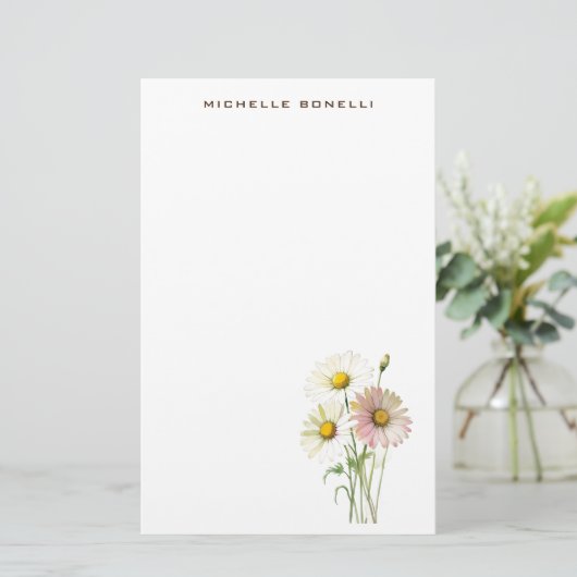 Daisy Watercolor Flower Modern Professional 便箋 (スタンド正面)