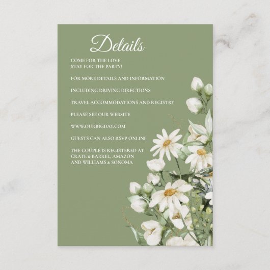 Daisy Wildflower Boho Enclosure Card Details エンクロージャーカード (正面)