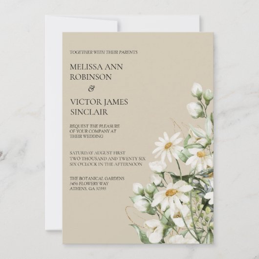 Daisy Wildflower Boho Wedding Invitation 招待状 (正面)