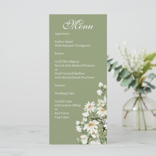 Daisy Wildflower Boho Wedding Menu メニュー (スタンド正面)