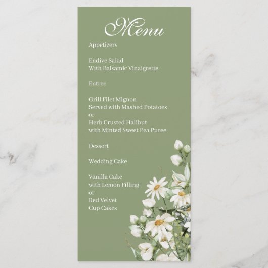 Daisy Wildflower Boho Wedding Menu メニュー (正面)