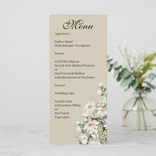Daisy Wildflower Boho Wedding Menu メニュー (スタンド正面)