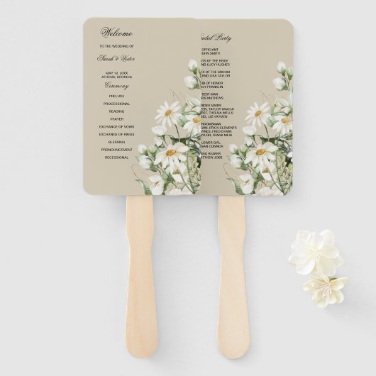 Daisy Wildflower Boho Wedding Program Hand Fan ハンドファン (正面&裏面)