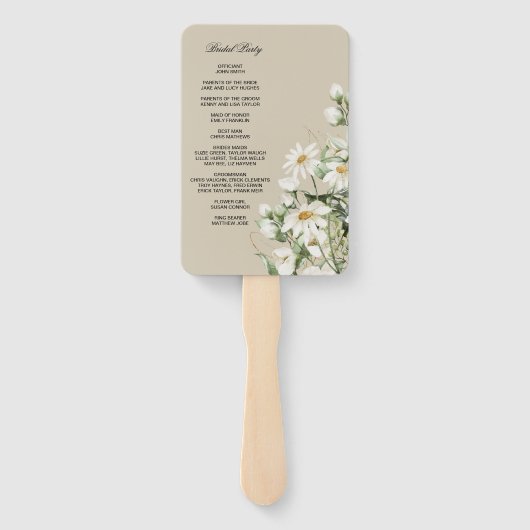 Daisy Wildflower Boho Wedding Program Hand Fan ハンドファン (裏面)