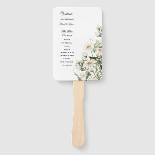 Daisy Wildflower Boho Wedding Program Hand Fan ハンドファン (正面)