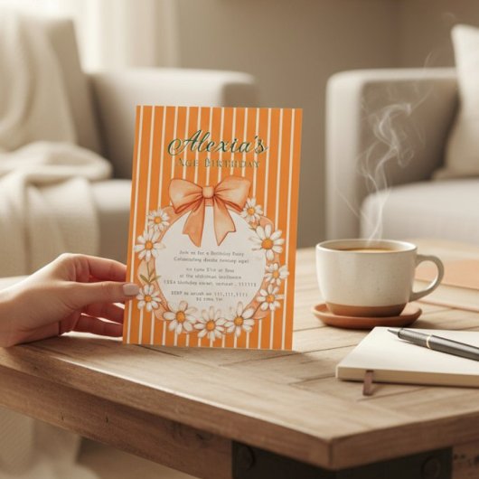 Daisy Wreath Orange Stripe Birthday invitation 招待状