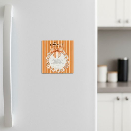 Daisy Wreath Orange Stripe Birthday Thin Magnetic  マグネット招待状
