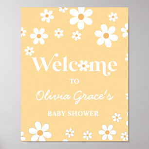 Daisy yellow Retro Peace Love Baby Shower Welcome ポスター