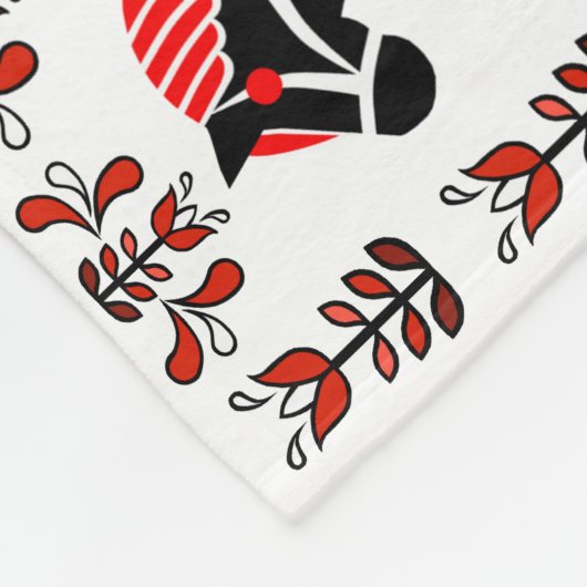 Dalaの民俗黒い馬、ノルウェー語、青または赤 フリースブランケット (角)