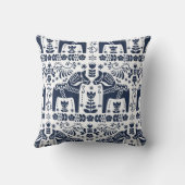 Dalaの馬、濃紺及び白の民俗プリント クッション (裏面)