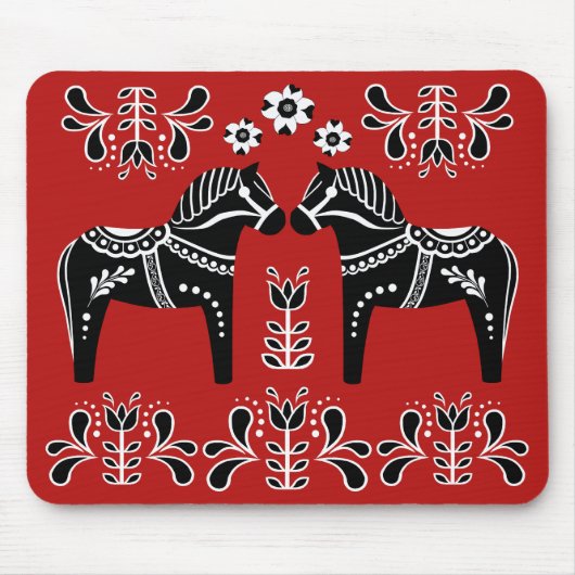 Dalaの黒くか白い民俗馬かフォークのFriesian マウスパッド (正面)