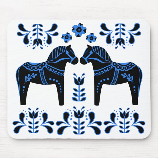 Dalaの黒くか青の民俗馬かフォークのFriesian マウスパッド (正面)