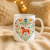 Dala Horse Folk Art Hygge Heart Pattern Mug コーヒーマグカップ
