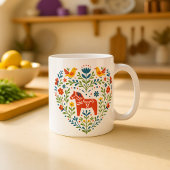 Dala Horse Folk Art Hygge Heart Pattern Mug コーヒーマグカップ