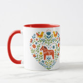Dala Horse Folk Art Hygge Heart Pattern Mug マグカップ (左)
