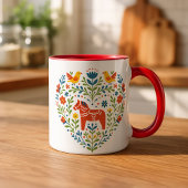 Dala Horse Folk Art Hygge Heart Pattern Mug マグカップ