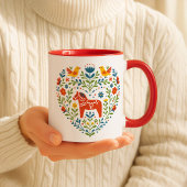 Dala Horse Folk Art Hygge Heart Pattern Mug マグカップ