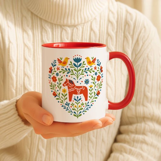 Dala Horse Folk Art Hygge Heart Pattern Mug マグカップ