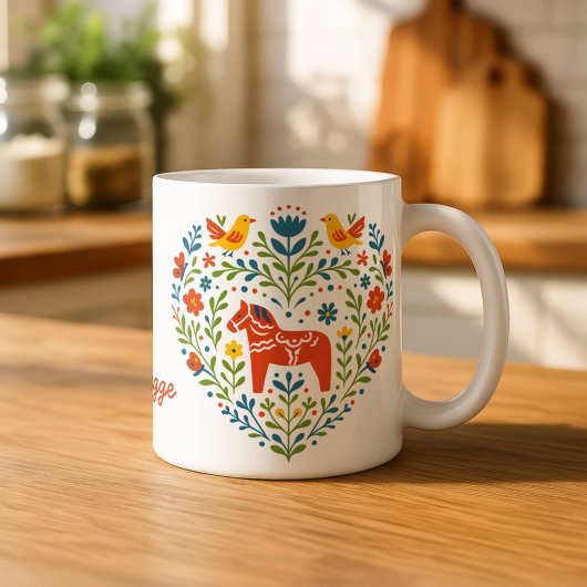 Dala Horse Folk Art Hygge Heart Pattern Mug マグカップ
