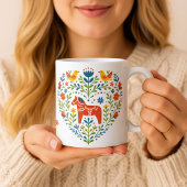 Dala Horse Folk Art Hygge Heart Pattern Mug マグカップ