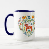 Dala Horse Folk Art Hygge Heart Pattern Mug マグカップ (左)