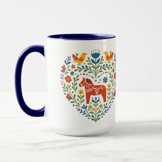 Dala Horse Folk Art Hygge Heart Pattern Mug マグカップ (左)