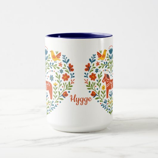 Dala Horse Folk Art Hygge Heart Pattern Mug マグカップ (中央)