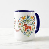 Dala Horse Folk Art Hygge Heart Pattern Mug マグカップ (正面右)