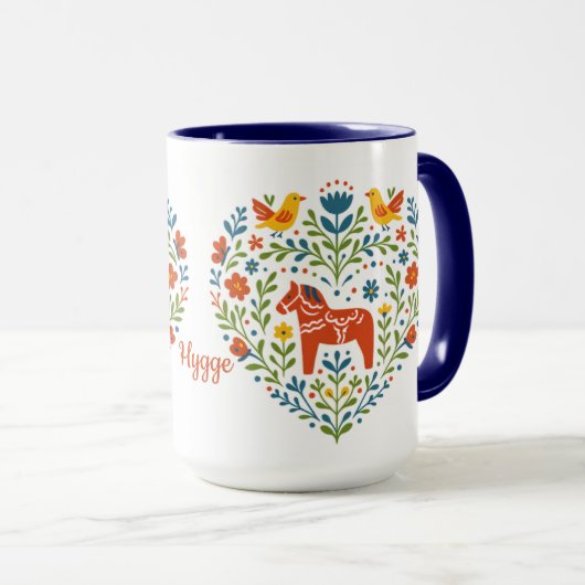 Dala Horse Folk Art Hygge Heart Pattern Mug マグカップ (正面右)