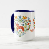 Dala Horse Folk Art Hygge Heart Pattern Mug マグカップ (正面左)