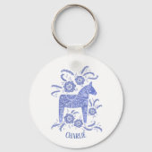 Dala Horse Swedish Folk Art Blue Custom Name キーホルダー (正面)