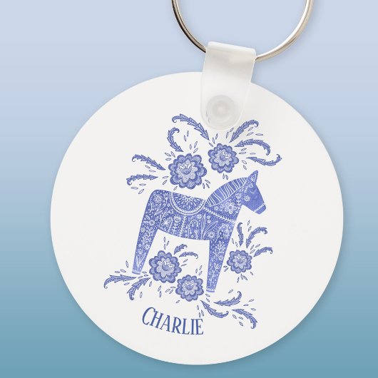 Dala Horse Swedish Folk Art Blue Custom Name キーホルダー