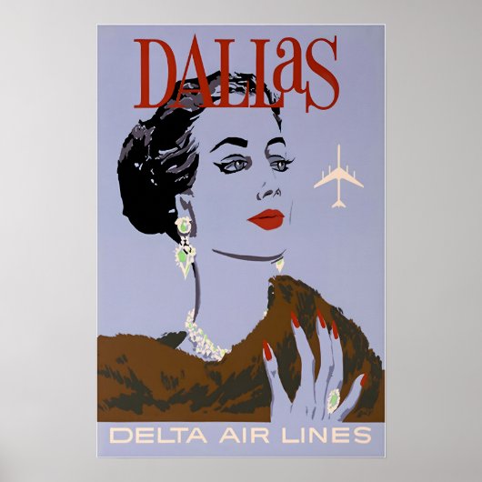 Dallas Art Texas Print Delta Airlines Travel Poste ポスター (正面)