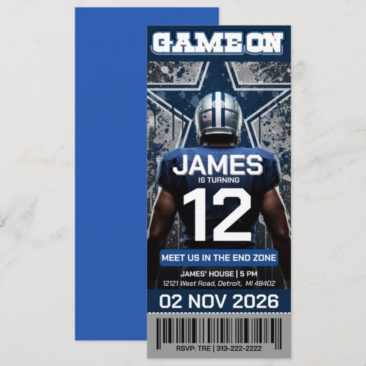 Dallas Football Ticket Birthday Invitation (正面/裏面)