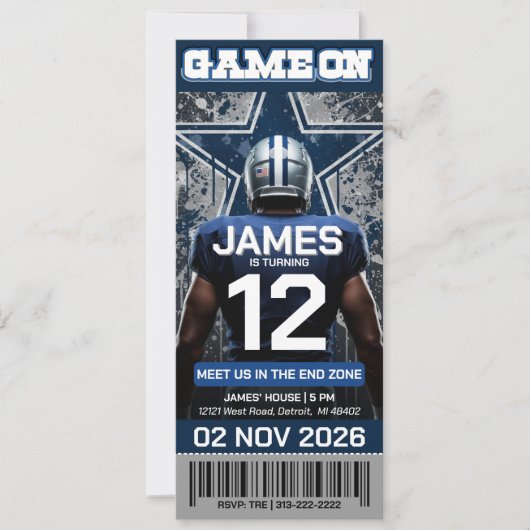 Dallas Football Ticket Birthday Invitation (正面)