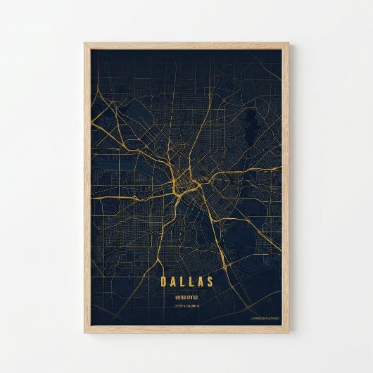 Dallas Map Print Gold Texas Poster Wall Art ポスター