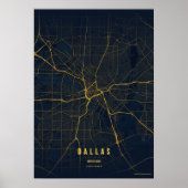 Dallas Map Print Gold Texas Poster Wall Art ポスター (正面)