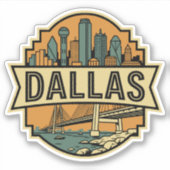 Dallas Skyline Texas Travel Retro Badge  シール (正面)
