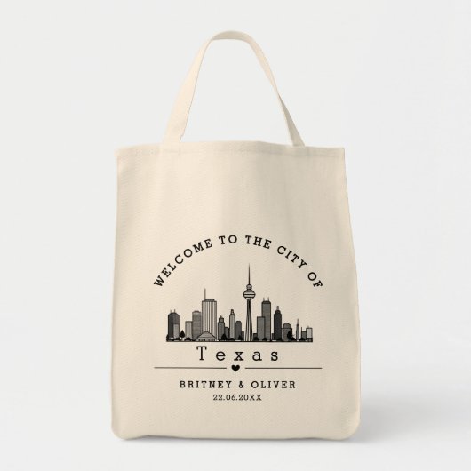 Dallas Skyline Tote Bag – Custom Wedding favor トートバッグ (正面)