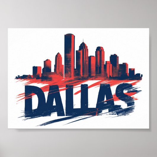Dallas Skyline Watercolor Art Print – Texas City ポスター (正面)