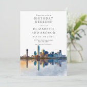 Dallas Skyline Watercolor Birthday Weekend 招待状 (スタンド正面)